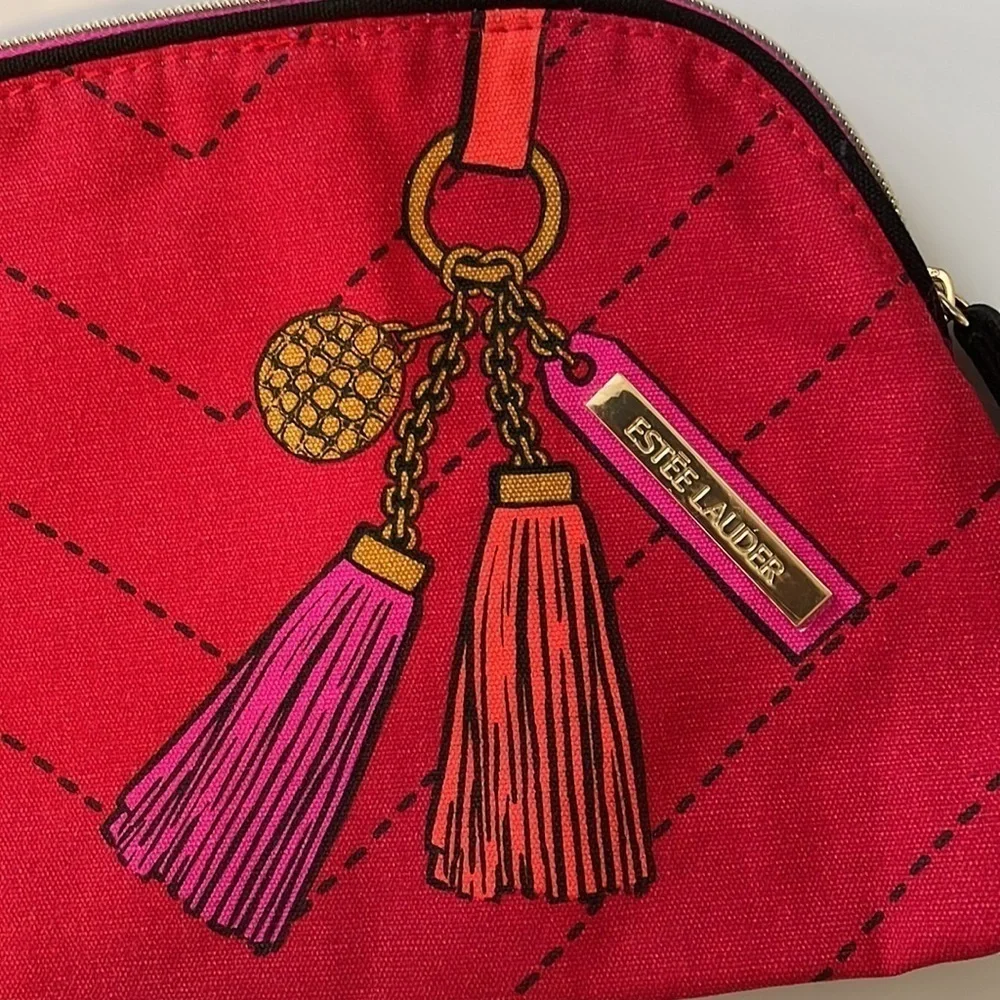 ESTÉE LAUDER Keychain Print Cosmetic Bag, 9”W x 6.75”H x 2.25”W, Red